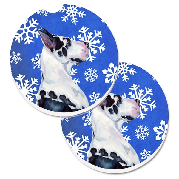 Carolines Treasures Great Dane Winter Snowflakes Holiday Set of 2 Cup Holder Car Coaster LH9281CARC - main